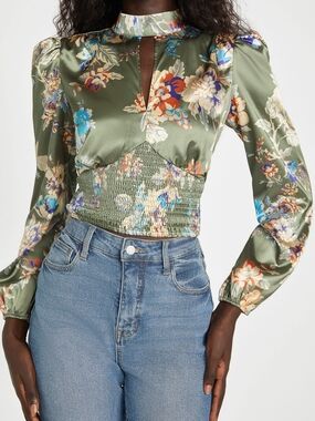 GUESS Factory Cabrera Top Green NWT Size Large | Ruched Stretch Y2K Blouse